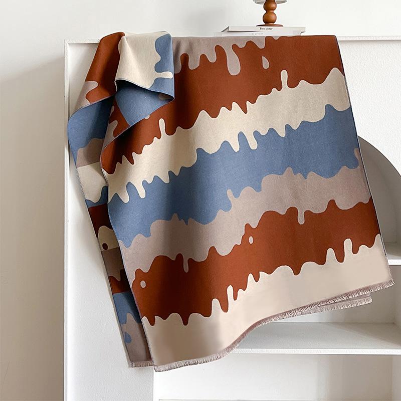 Новый зимний женский кашемировый шарф, утолщенный, теплый, пашминовый, шали, накидки, волнистый принт, женское одеяло, эшарпе, буфанда, хиджаб, женский