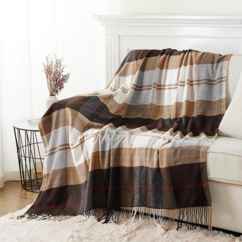 British Style Coffee Grey Plaid Throw Blanket