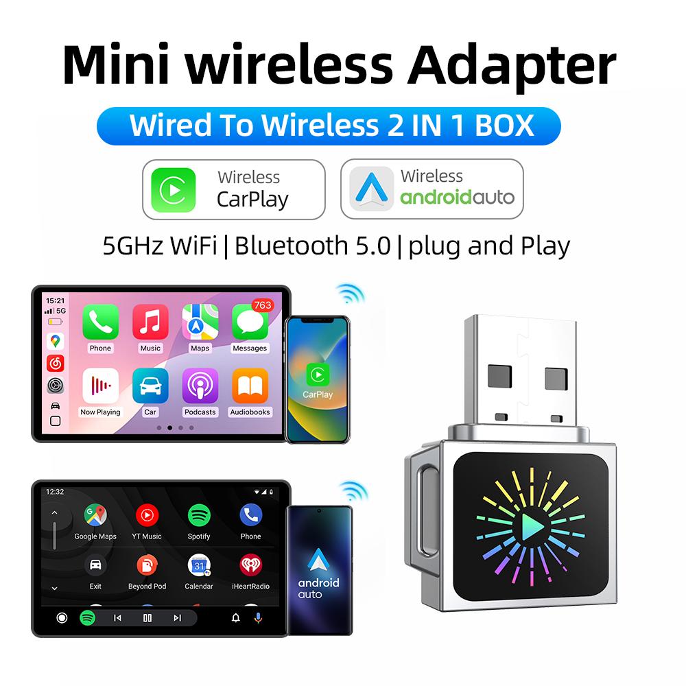 Универсальный 2-в-1 Беспроводной CarPlay Android Auto USB-адаптер Ключ Smart Mini Box Plug Play Для VW Toyota Nissan Honda Ford Benz