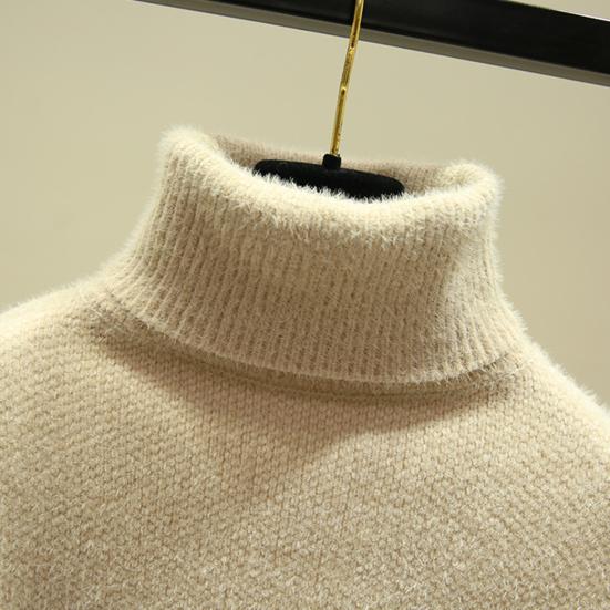 Long Knitting Sweater Turtleneck Women Tops Side Sleeve Thickened Knitting Split Hem Imitation Mink Pullover Sweater