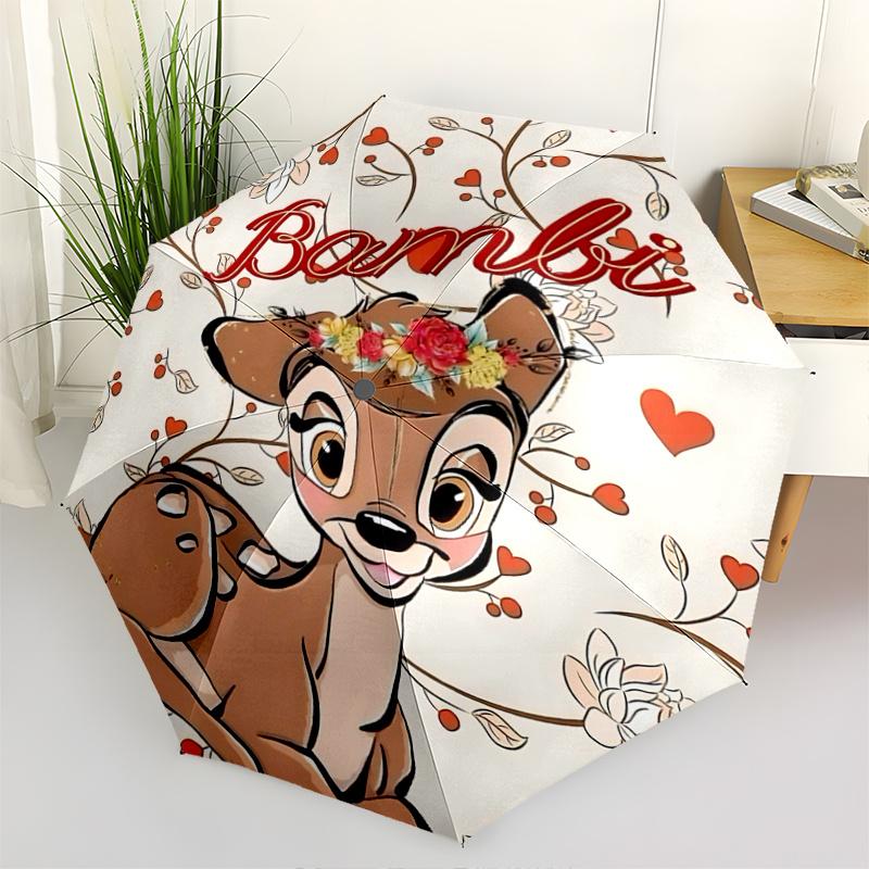 1pc Bambi's Floral Adventure Automatic Folding Umbrella - 3 Folding Design, Vivid Cartoon Pattern, Suitable for Outdoor Activities, A Gift f