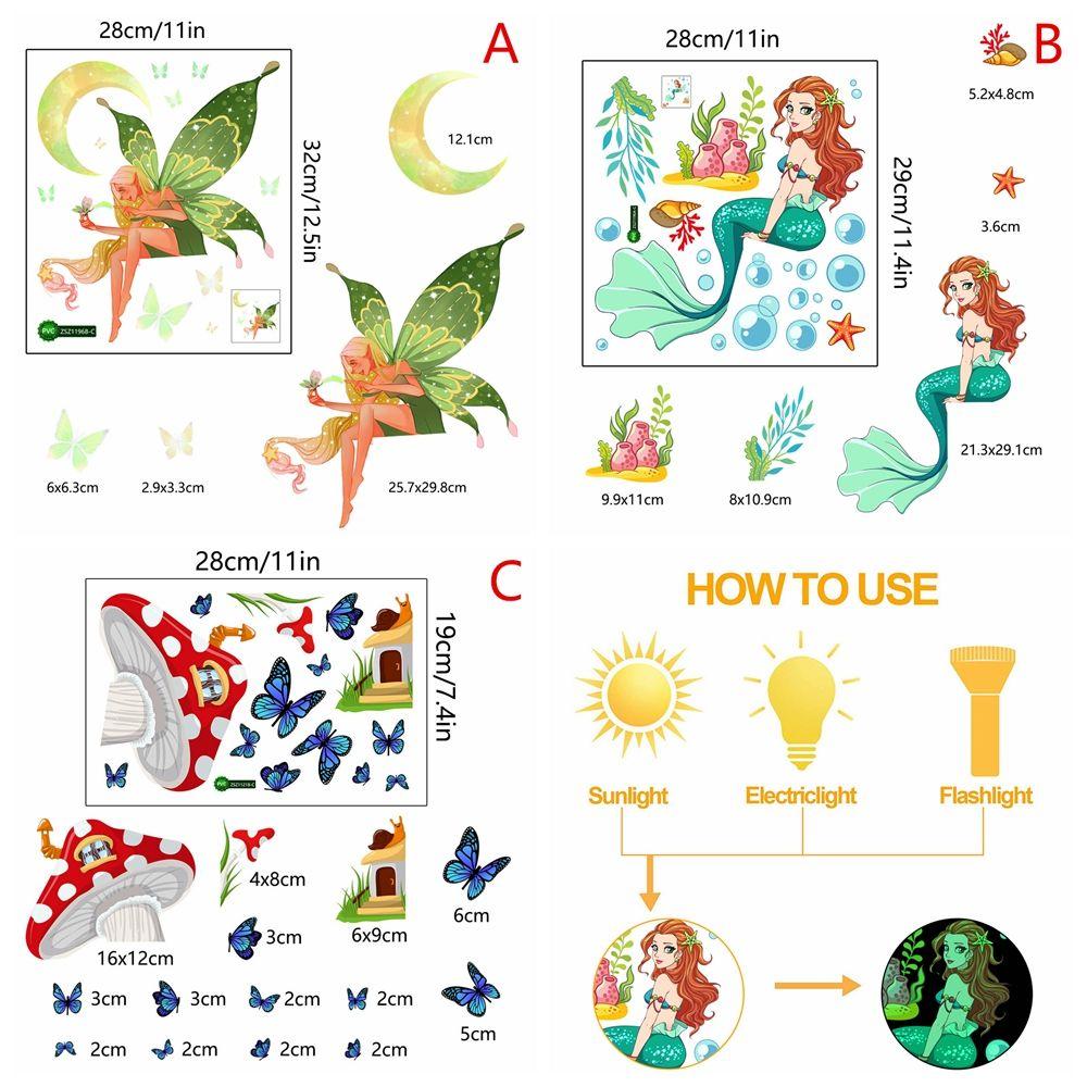 Light Glow In The Dark Mermaid Fluorescent Star Decals Sleeping On Moon Luminous Wall Stickers