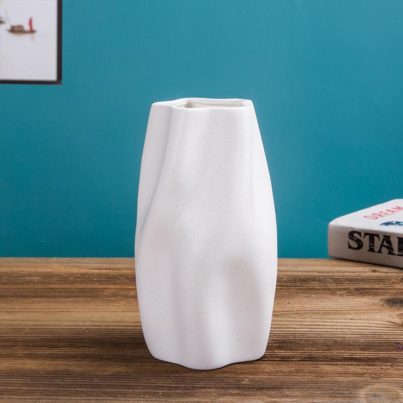 Необычная керамическая ваза белого цвета большого диаметра, композиция из сухих цветов, простое креативное украшение для дома, гостиной, украшение для дома