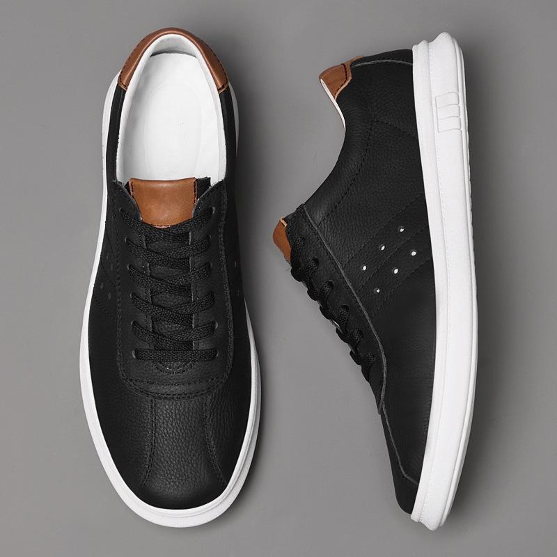 Rubber Soft-soled Men's Shoes First-layer Cowhide Leather Board Shoes Low-top High-value Trendy Shoes Men's Versatile Men's Casual