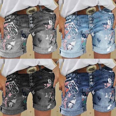 Летние женские джинсовые шорты, потертые джинсы с принтом