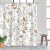 1 ботаническая цветочная шторка для душа с белыми и бежевыми пионами, ромашками и коричневыми листьями на белом фоне с крючками