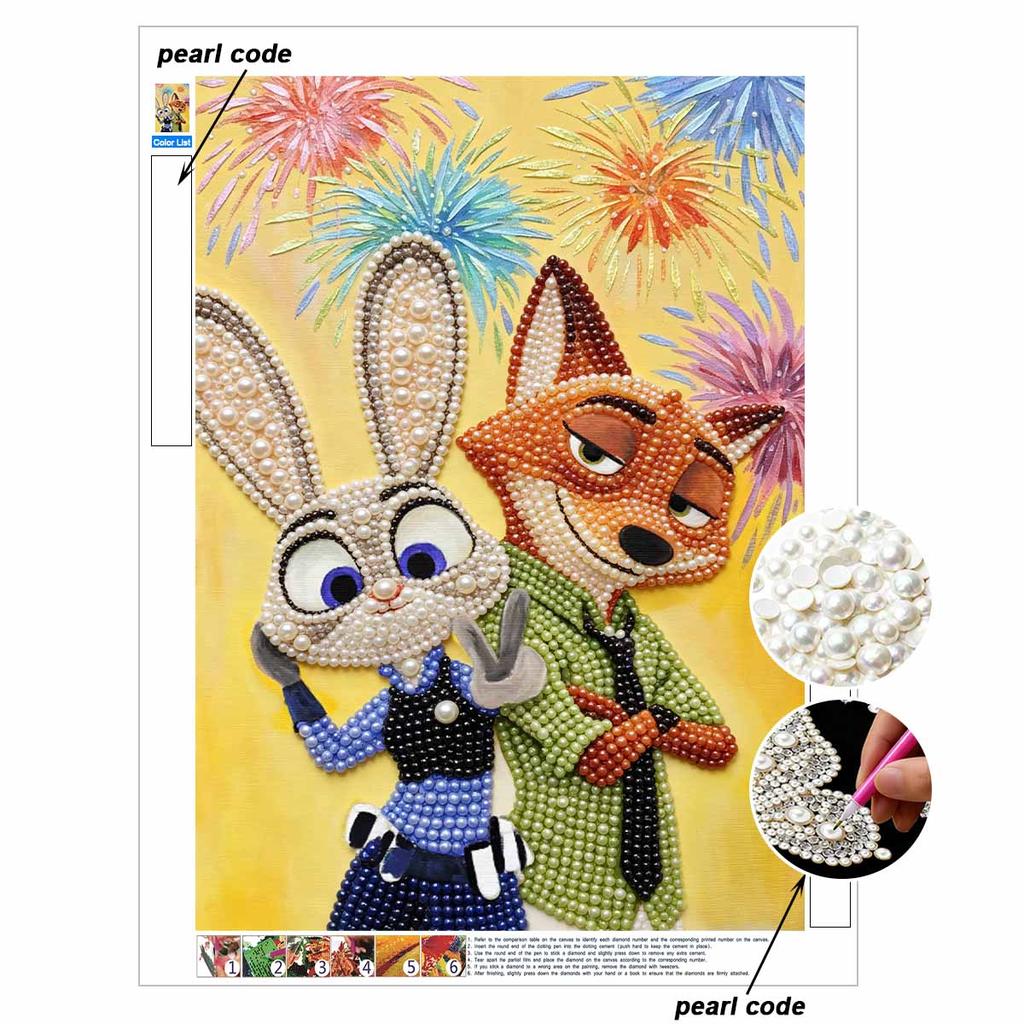 Disney Pearl Art Painting Home Wall Decor Zootopia Judy Nick Fireworks Art Crafts Handmade DIY Adult/Beginner Gift Creative Home Decor Frameless Decor