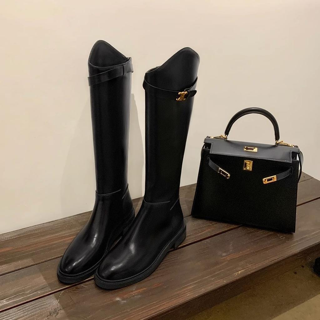 [Шей Су Иинь] Скелетный класс~ Осень-зима 2025 косая пряжка Триумфальной арки с толстым каблуком высокие рыцарские сапоги