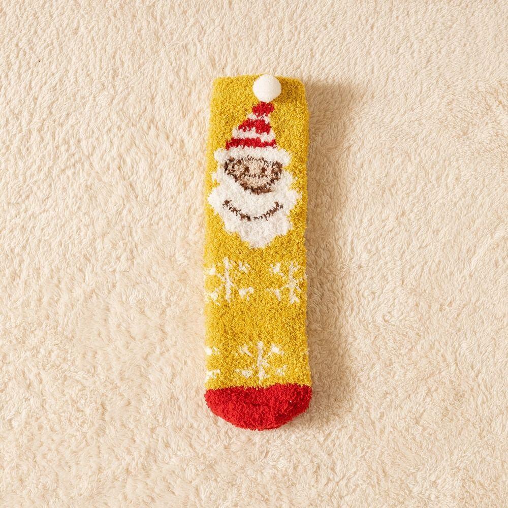 Cartoon Floor Sleep Socks Snowman Winter Red Green Elk Coral Velvet Socks Middle Tube Socks Women Hosiery Christmas Socks
