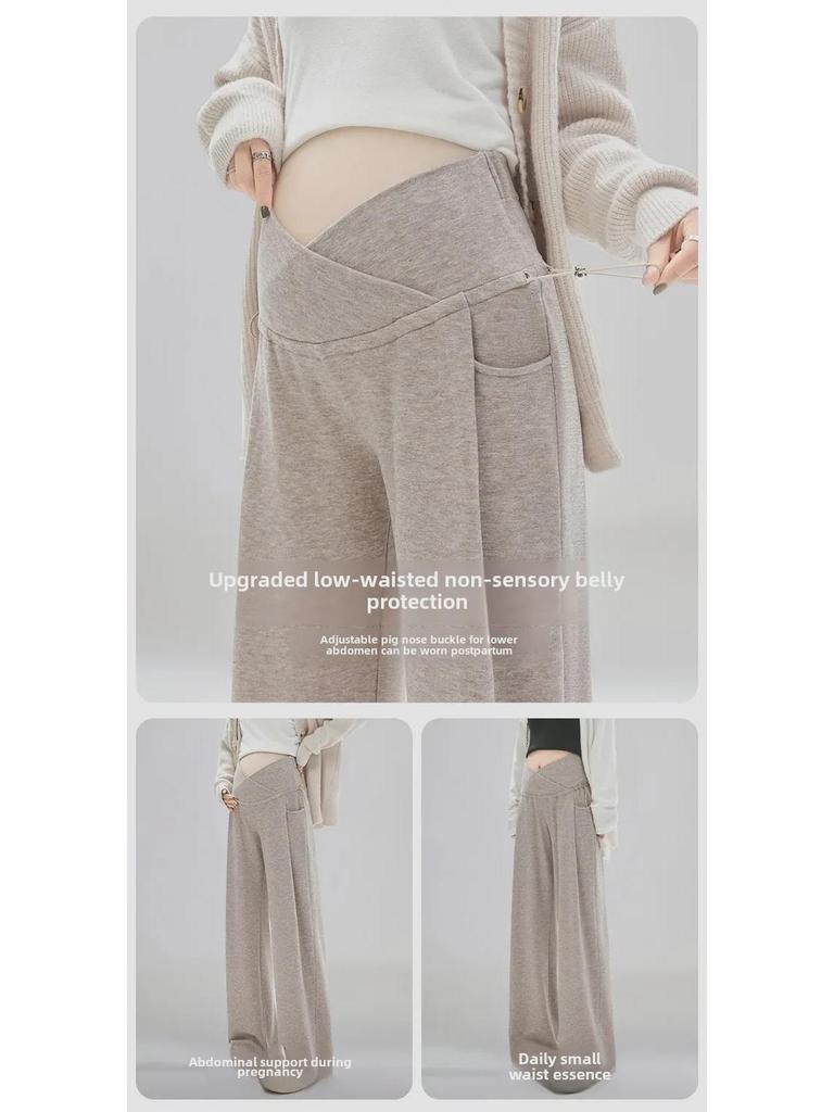 Корейские брюки для беременных с широкими штанинами: Поддержка живота, повседневный ретро-стиль, подходит для всех сезонов