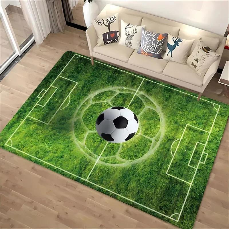 Ball Sports Theme Cartoon Carpet Soccer Floor Mat for Kids' Bedroom Football Large Area Rugs Stylish Living Room and Hallway Rug