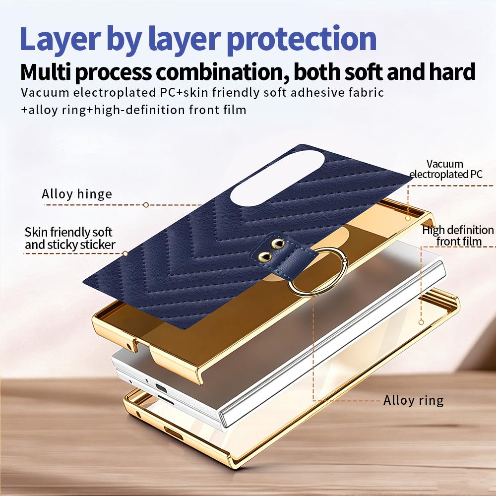 Luxury PU Leather Phone Case for Samsung Galaxy Z Fold 8 Ultra 7/6/5/4/3 with Tempered Glass, Finger Ring -Z Fold 8 Ultra Design