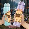 1PC Flower Bow Pug Puppy 750ml Color Plastic Sports Water Bottle Leakproof Flip Straw Lid Suitable for Sports Office Home Use