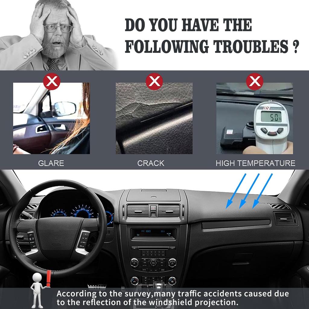 Dashboard Cover Dash Cover Mat Pad Carpet  Fit For Ford Fusion 2010 2011 2012 (Black)