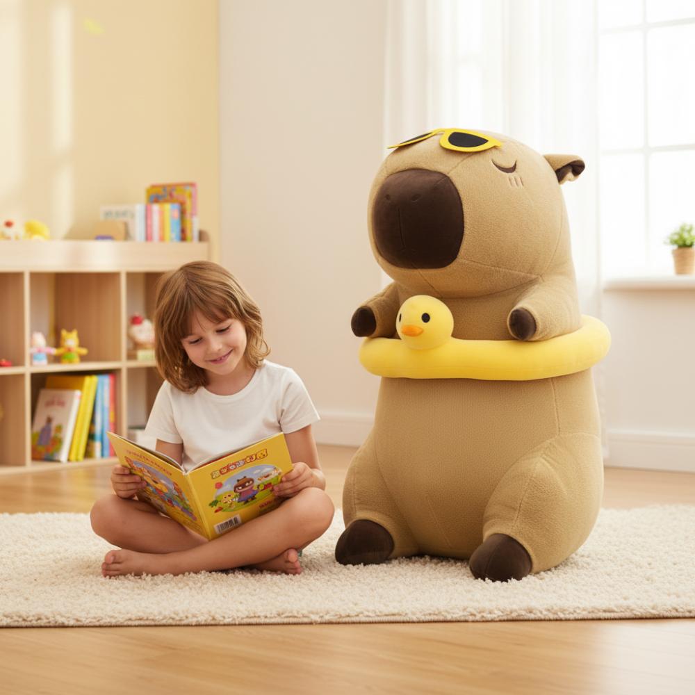 Large Plush Toy Pillow Capybara with Duck 100cm