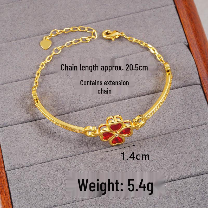 Вьетнамский набор из ожерелья-клевера с золотым покрытием, кольца и браслета с пятью цветами