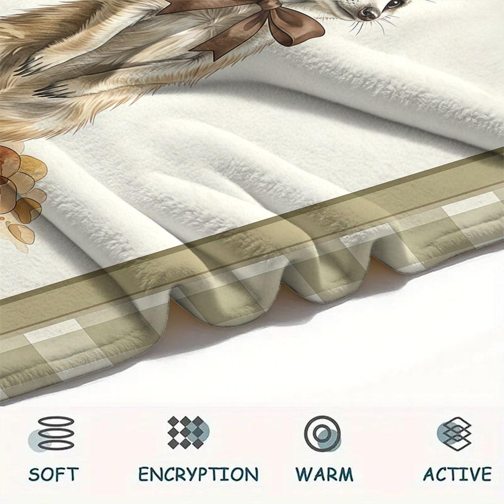 1PC Meerkat Bowtie Patterned Flannel Blanket Suitable For All Seasons for Home Decor Warmth and Comfort Halloween Gifts Christmas Gifts