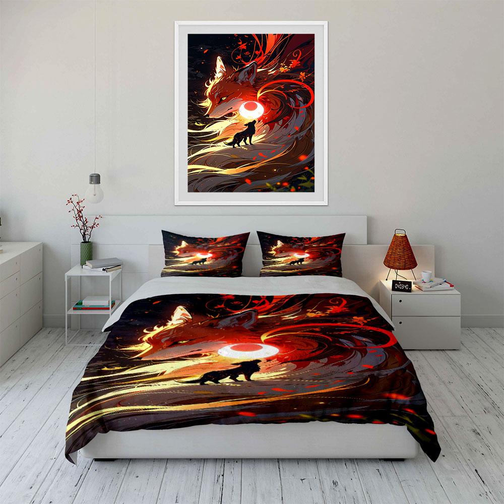 Fiery fox and wolf. Bedding sets Duvet cover sets Duvet covers Pillowcases(1*Duvet Cover 2*Pillowcases without duvet insert)