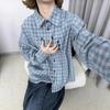 Женская зимняя ретро клетчатая синяя хлопковая рубашка - Повседневная модная куртка для многослойности с ощущением высокого качества