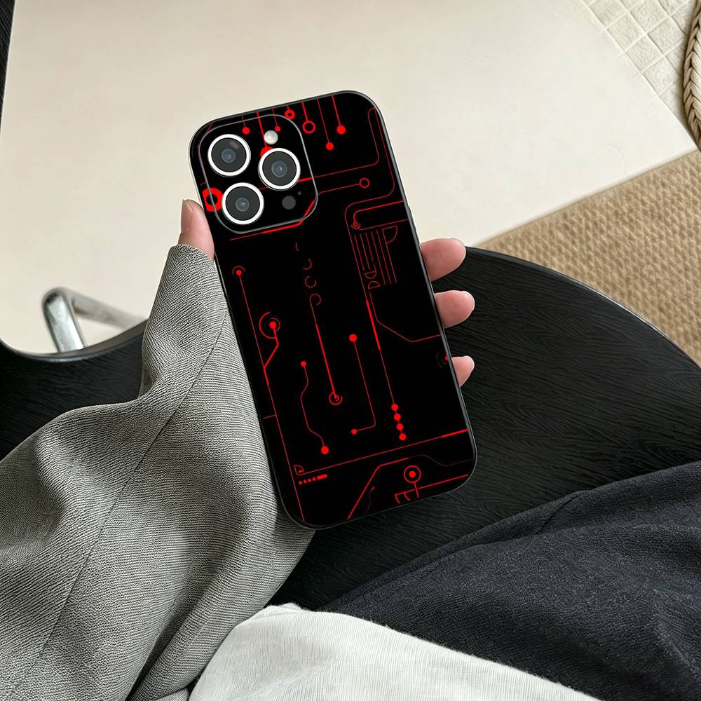 Креативный чехол для телефона с рисунком печатной платы Для iPhone 17, 16, 15, 14, 13, 12, 11 Plus, Pro Max, Другие Мягкий черный чехол