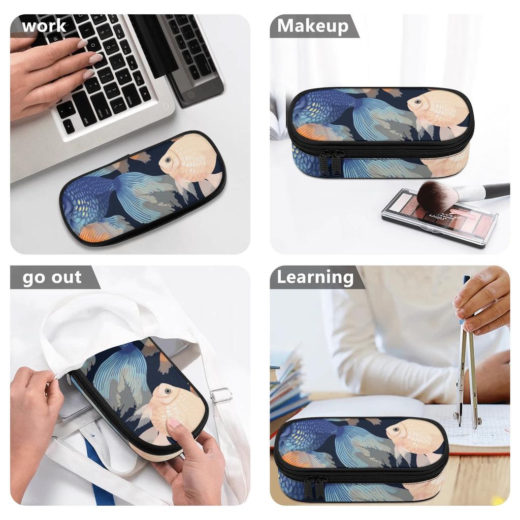 Pencil Pouch Durable 300D Polyester Spacious Storage Secure Zipper with Main Compartment Mesh Pocket and Pen Slots for Boys Girls