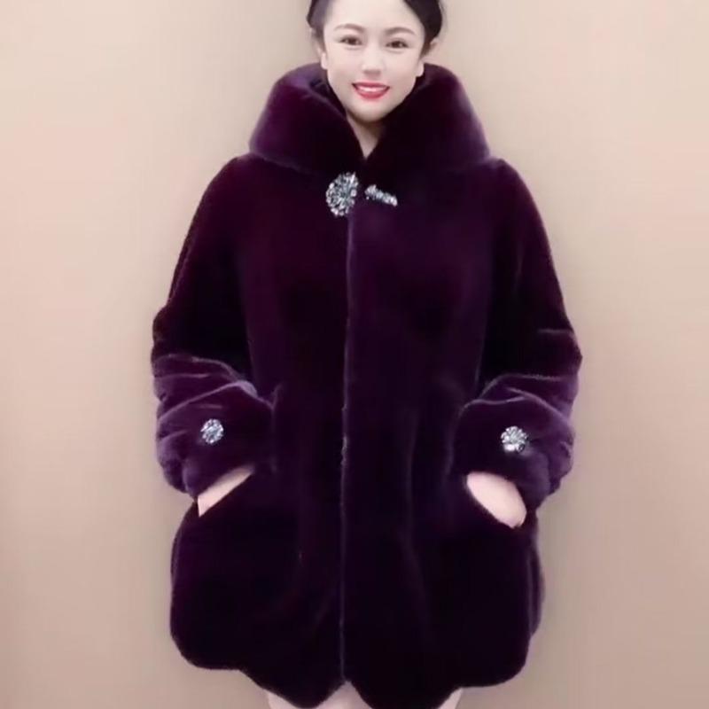 Новая женская шуба из искусственного меха норки, куртка из искусственного флиса норки с капюшоном, имитация меха, свободный большой размер, зимняя