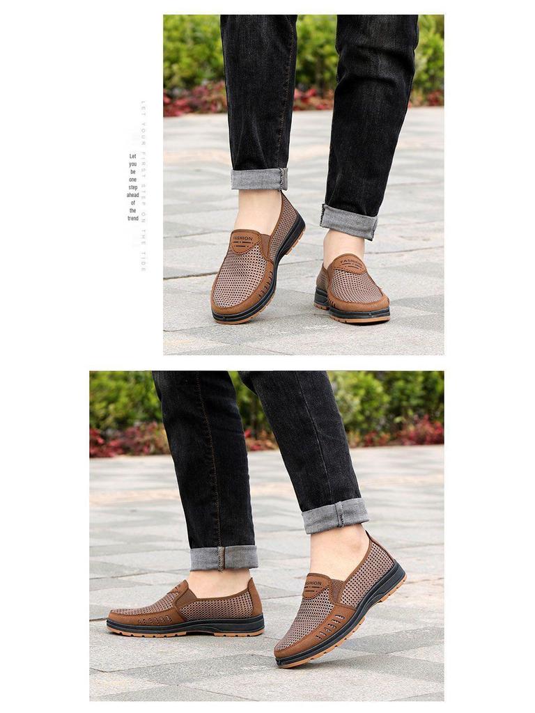 Men's Summer Breathable Slip-On Shoes - Soft Sole, Deodorant, Casual for Middle-Aged & Elderly
