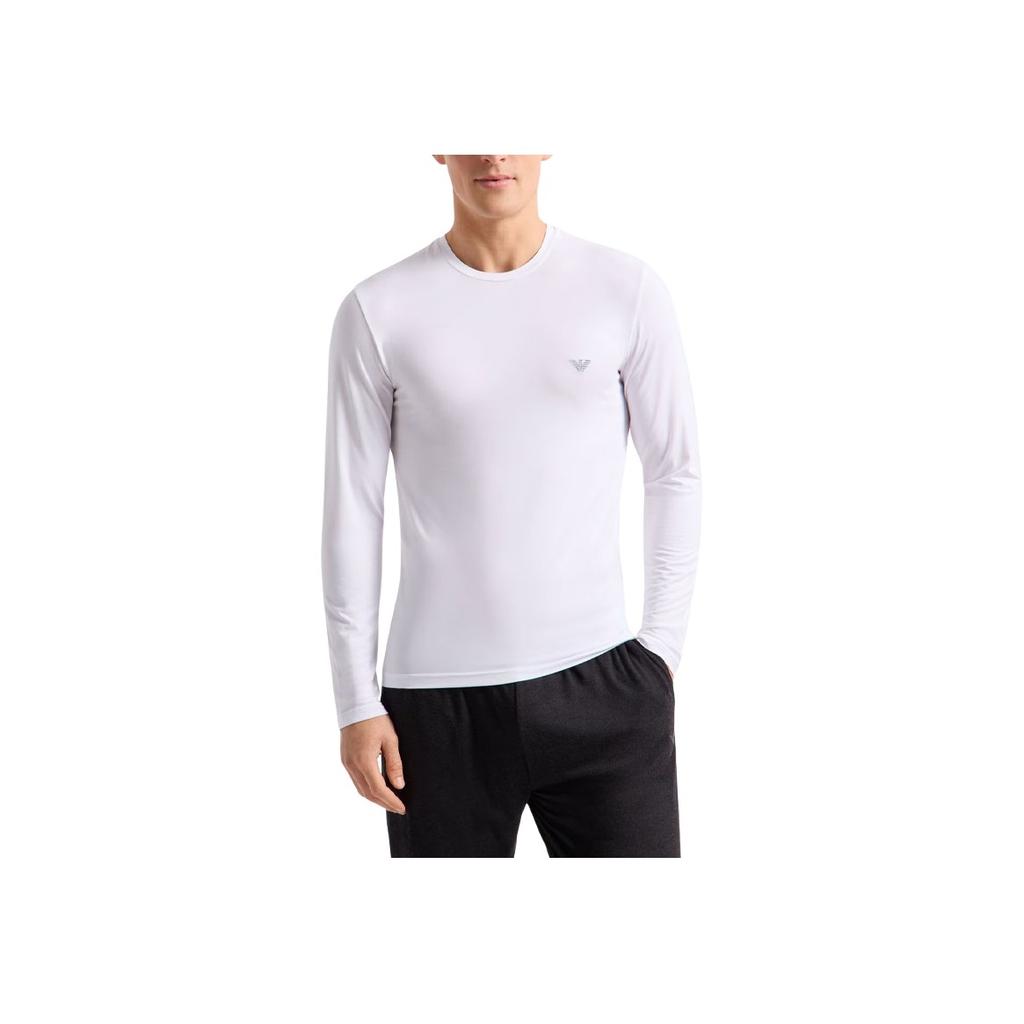 Emporio Armani Ss24 Однотонная футболка с вышитым логотипом-буквой, круглым вырезом, повседневная, с длинным рукавом, мужские топы, Белый 111984-4F511-00010