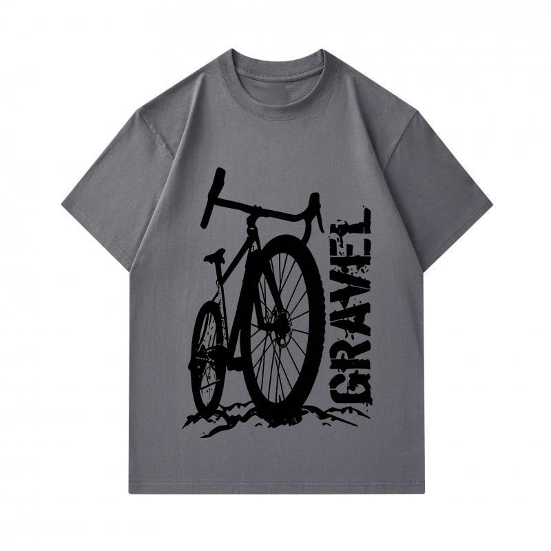 Men's 100% Cotton Crew Neck Short Sleeve T-Shirt, Vintage Gravel Bike Printed Casual Tee, Comfortable Breathable Daily Wear Top For Bicycle Cycling En