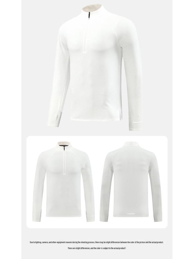 Мужская спортивная толстовка с половиной молнии, быстросохнущая - С длинным рукавом, эластичная, со стойкой, для бега и фитнеса осенью/зимой.