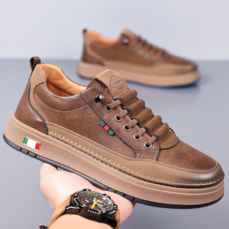 Мужские повседневные низкие кожаные кроссовки 2025 - Мягкая подошва, Модная коровья кожа, Универсальный белый дизайн