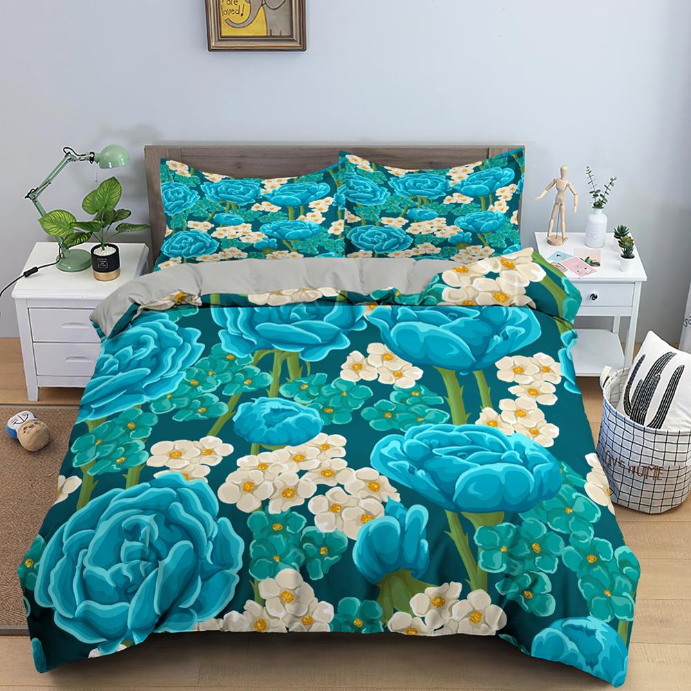 Красный пододеяльник с изображением розы, короля и королевы, ко Дню святого Валентина, свадебный комплект постельного белья с цветочным принтом для пары, 2/3 предмета, полиэстеровое одеяло с рисунком в виде сердца и цветов