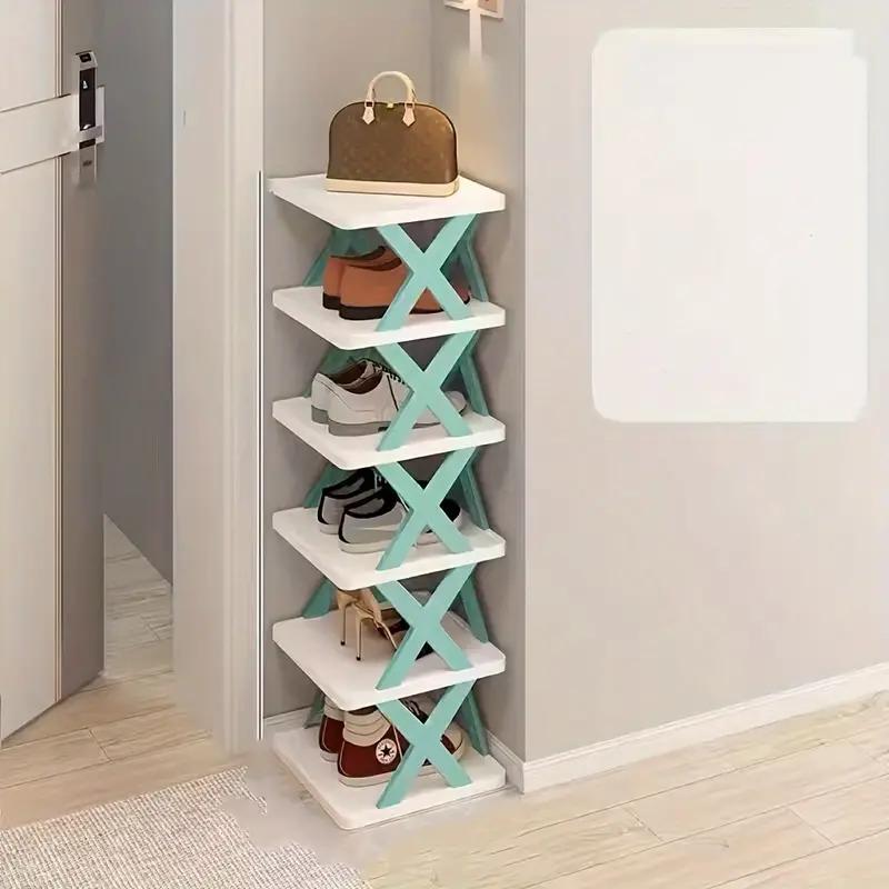 Складная бамбуковая обувница, многоярусный узкий органайзер для хранения с экономией места, не требующая установки обувная полка для маленьких помещений