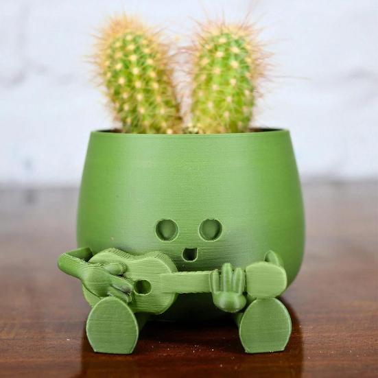 Счастливое лицо, горшок для цветов из смолы, гитара, приятель, сидящая мультяшная фигурка, суккулентный горшок для рабочего стола, кактусы, комнатные растения