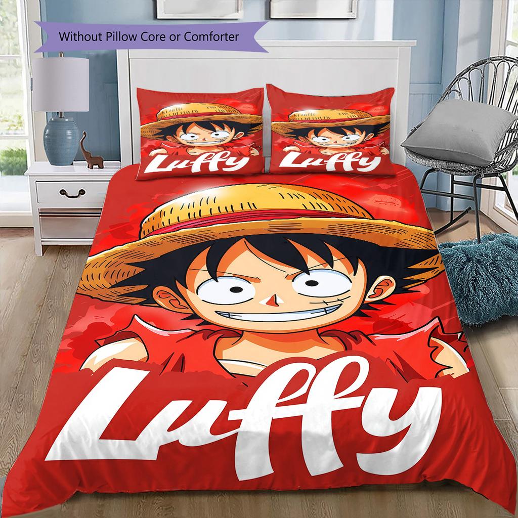 One Piece Monkey D Luffy Pattern Bedding Quilt Set Quilt Cover Pillowcase Home Birthday Gift(1 * duvet cover + 2 * pillowcase, without core)