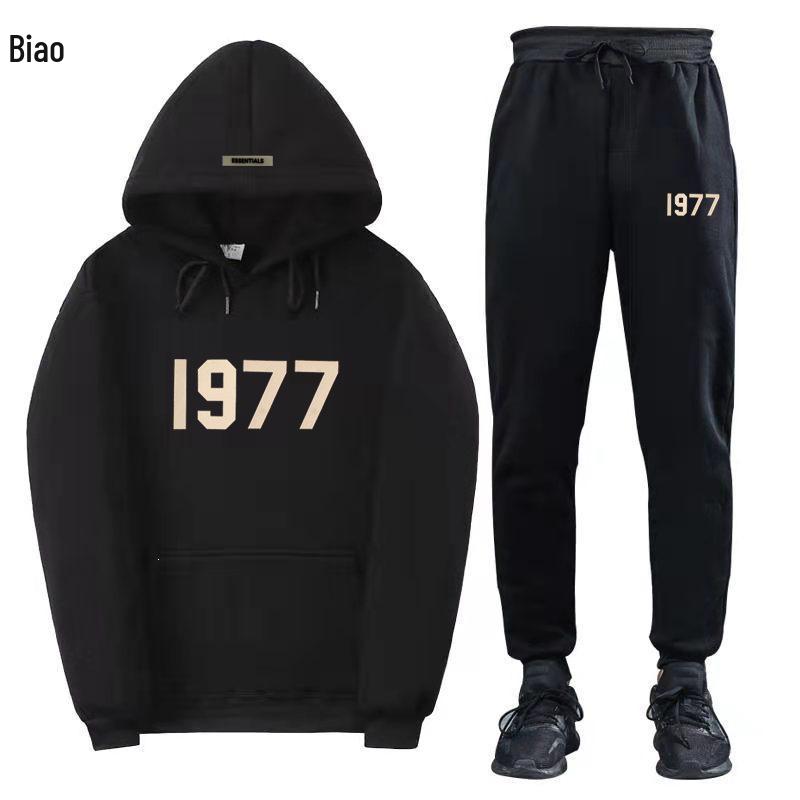 ESSENTIALS 1977 Модный флисовый комплект с худи - Унисекс Свободный крой Свитшот