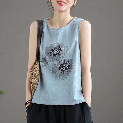 Безрукавки хлопковые свободные футболки с бретельками через шею женские летние безрукавки тонкие эластичные принтованные безрукавки