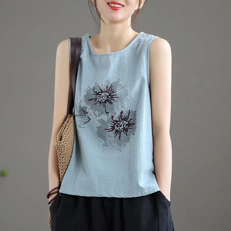Безрукавки хлопковые свободные футболки с бретельками через шею женские летние безрукавки тонкие эластичные принтованные безрукавки