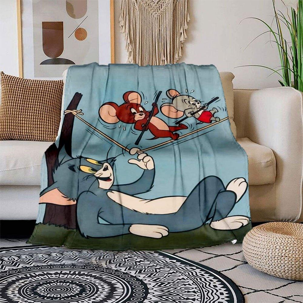 Tom & Jerry Kids Cartoon Wall Art Print PosterBlanket Flannel Throw Blanket for Sofa, Bed, Travel, Camping, Office