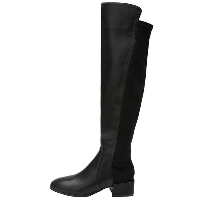 Сапоги выше колена. Женские осенние и зимние эластичные сапоги на толстом каблуке. Сапоги на высоком каблуке.