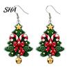 Festive Fashion Jewelry 1 Pair Acrylic Christmas Tree Dangle Earrings, 2D Flat Xmas Stocking Stuffer Bow Candy Cane Earrings with Bell, Holiday Party