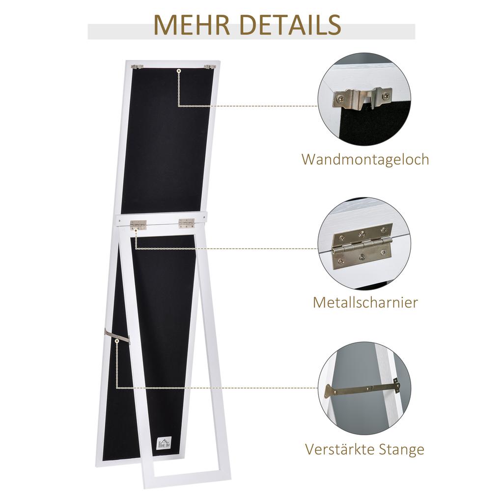 Full-Length Mirror, Freestanding, MDF Frame, 37x37x154 cm, White