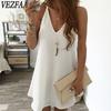 Women's Fashion Summer Spring Solid Color Print Sleeveless V-Neck Loose Waistline Casual Dresses