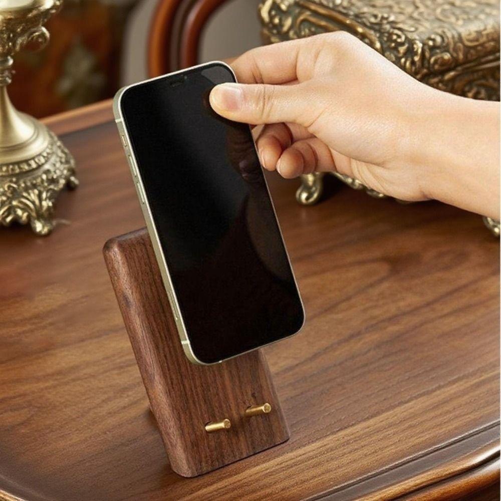 Black Walnut Lazy Phone Stand Wooden Smartphone Support Bracket Desktop Phone Holder Household