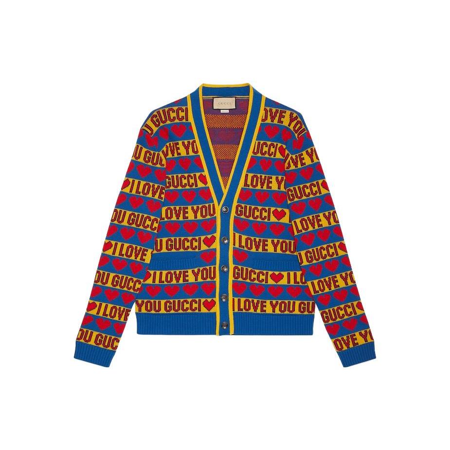 GUCCI Valentine's Day Knitwear Men's Multicolor V-neck Moderate Cardigan 743120-XKDCC-4298