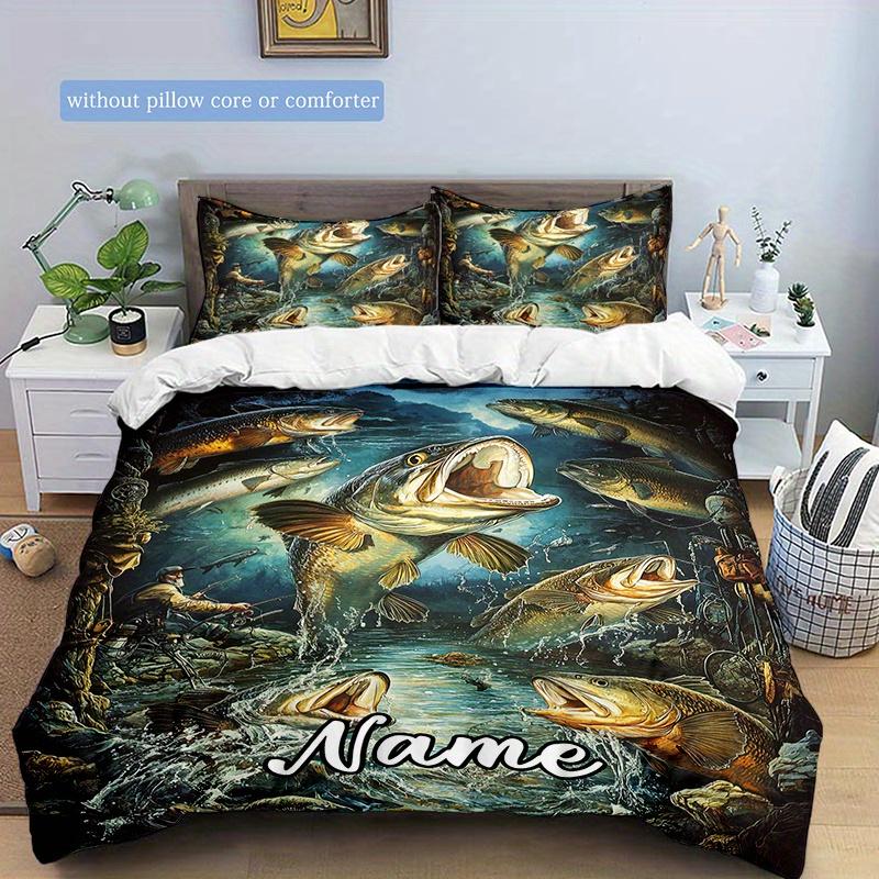 Fishing Customize Your Name Duvet Coversoftbedding Set For Bedroom Guest Room And Dorm Decoration Threepiece Set Includes 1 Duvet Cover 2 Pillowcases