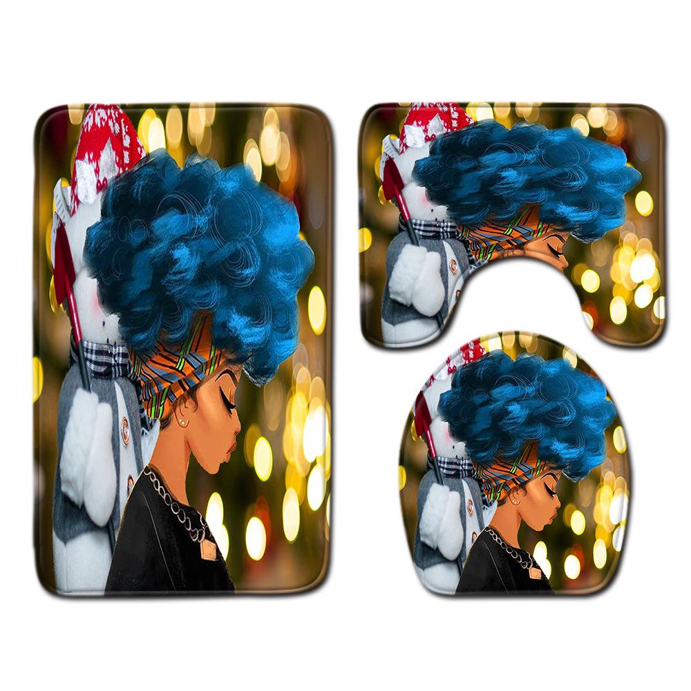 African Women'S Bathroom Floor Mat Three-Piece Bathroom Carpet Toilet Mat Set Doormat Bathroom Non-Slip Mat