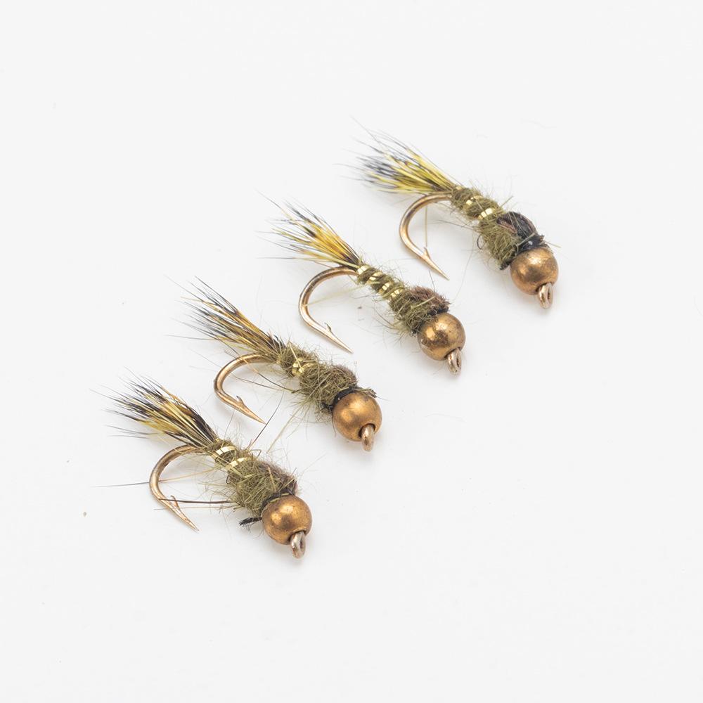6pcs Barbed Tungsten Bead Head Jig Nymph Fly Pheasant Tail Fast Sinking Wet Euro Nymph Fly Trout Fishing Lures Baits 14-18#