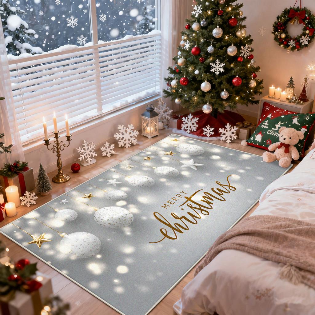 Christma Party Living Room Carpet Home Decoration Christmas Ball Luxury Rug Bedroom Bedside Soft Washable Foot Mat Festival Gift