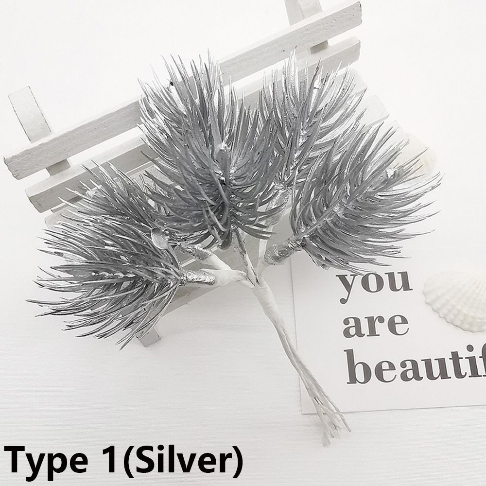 6PCS/Bundle DIY Home Decor Xmas Ornament Simulation Plants Faux Grass Pine Artificial Flowers